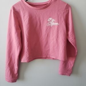 Pink Long Sleeve Graphic Crop Top